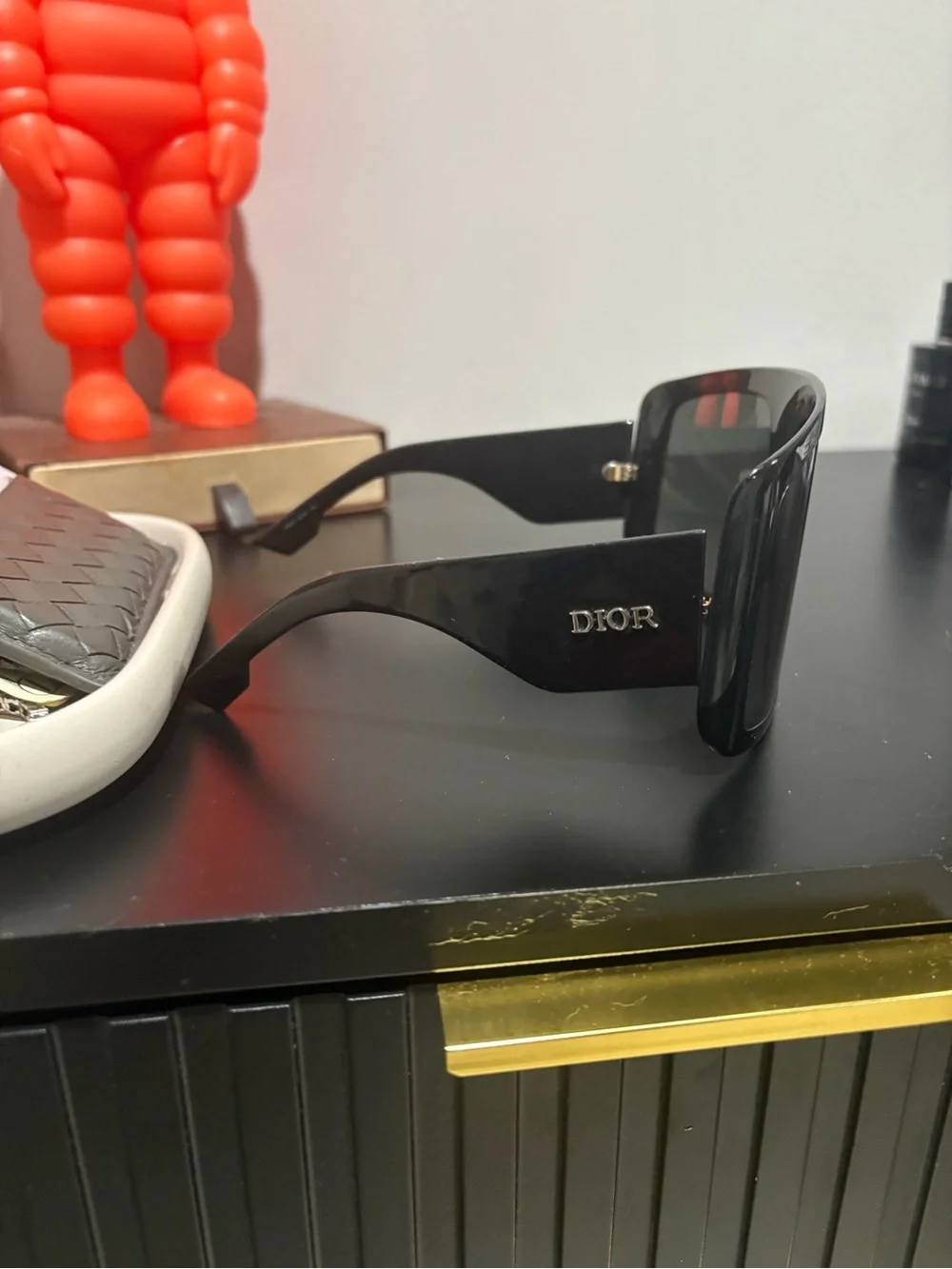 Dior Men's Black Shield Sunglasses with Gold Nose Pads